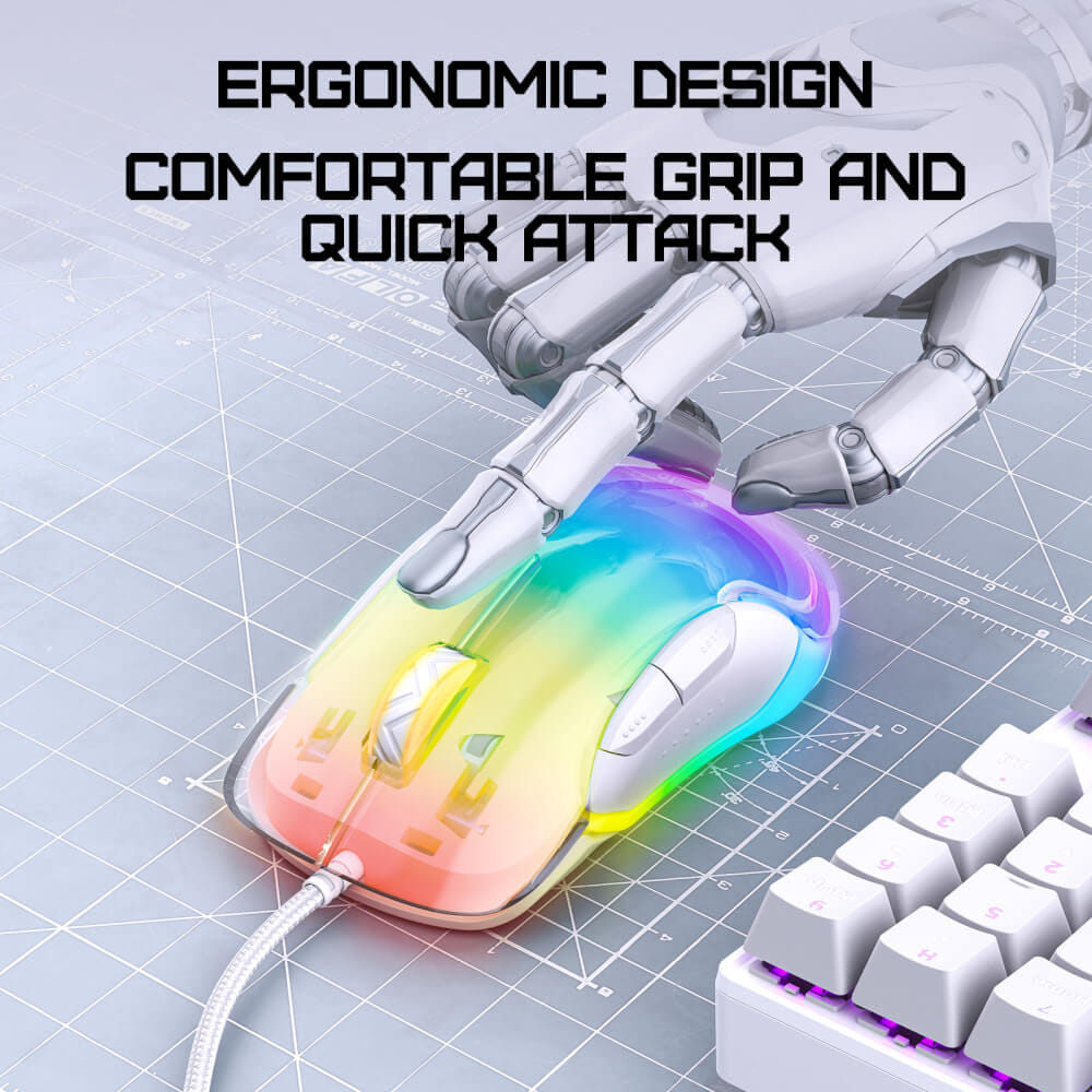 เมาส์เกมมิ่ง ONIKUMA CW925 RGB BACKLIT WIRED GAMING MOUSE - ขาว_9